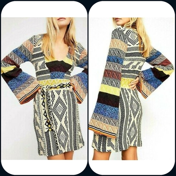 Free People Patchwork Sweater Dress in Cream Multi Combo Sz XS - Picture 14 of 14